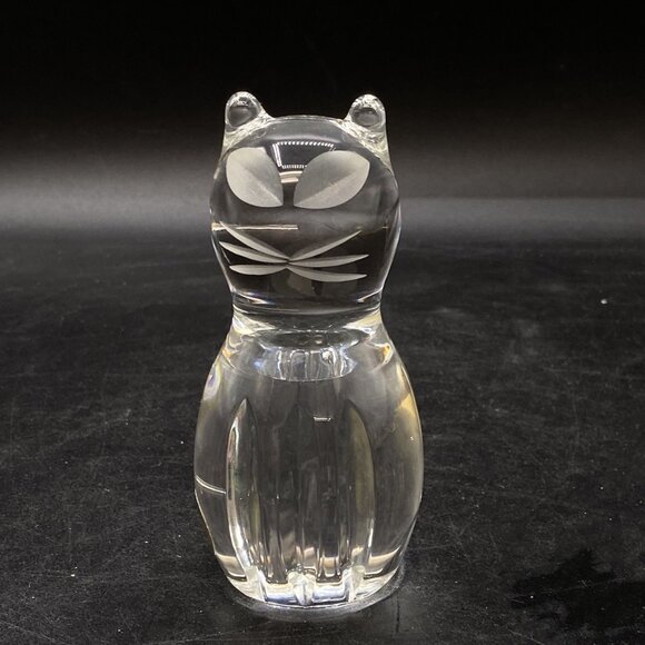 Spode Crystal Clear Cat Figurine Signed Gold Sticker West Germany Vintage - Picture 1 of 8